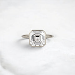 4CT Asscher Cut Solitaire Moissanite Minimalist Bezel Engagement Ring