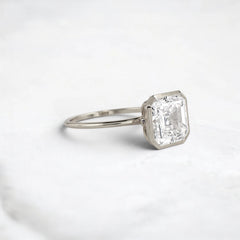 4CT Asscher Cut Solitaire Moissanite Minimalist Bezel Engagement Ring