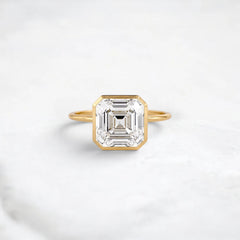 4CT Asscher Cut Solitaire Moissanite Minimalist Bezel Engagement Ring