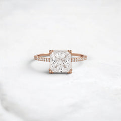 2CT Moissanite Princess Shape Pave Band Triple-Prongs Yellow Gold Engagement Ring
