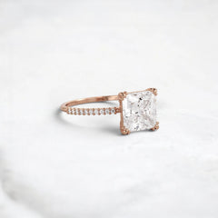 2CT Moissanite Princess Shape Pave Band Triple-Prongs Yellow Gold Engagement Ring