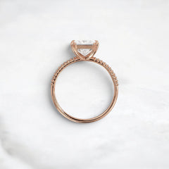 2CT Moissanite Princess Shape Pave Band Triple-Prongs Yellow Gold Engagement Ring