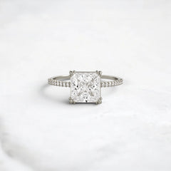 2CT Moissanite Princess Shape Pave Band Triple-Prongs Yellow Gold Engagement Ring