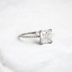 2CT Moissanite Princess Shape Pave Band Triple-Prongs Yellow Gold Engagement Ring