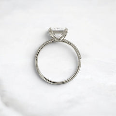 2CT Moissanite Princess Shape Pave Band Triple-Prongs Yellow Gold Engagement Ring