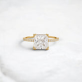 2CT Moissanite Princess Shape Pave Band Triple-Prongs Yellow Gold Engagement Ring
