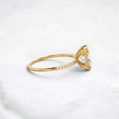 2CT Moissanite Princess Shape Pave Band Triple-Prongs Yellow Gold Engagement Ring