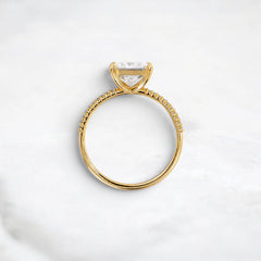 2CT Moissanite Princess Shape Pave Band Triple-Prongs Yellow Gold Engagement Ring
