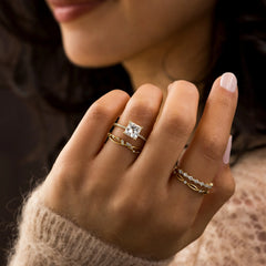 2CT Moissanite Princess Shape Pave Band Triple-Prongs Yellow Gold Engagement Ring