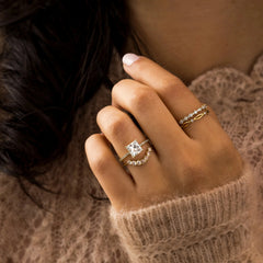 2CT Moissanite Princess Shape Pave Band Triple-Prongs Yellow Gold Engagement Ring