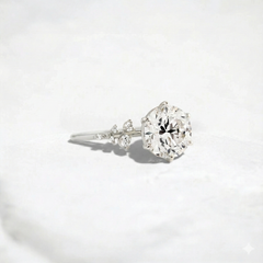 2CT Round Cut Cluster Moissanite Engagement Ring Floating Accent Stones