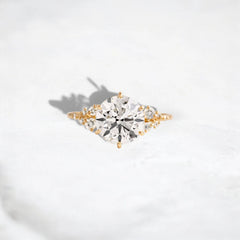 2CT Round Cut Cluster Moissanite Engagement Ring Floating Accent Stones