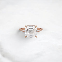 3.0CT Asscher Cut Moissanite Engagement Ring with Pave Band in 14K Gold