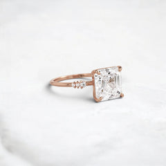 3.0CT Asscher Cut Moissanite Engagement Ring with Pave Band in 14K Gold