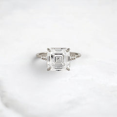 3.0CT Asscher Cut Moissanite Engagement Ring with Pave Band in 14K Gold