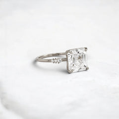3.0CT Asscher Cut Moissanite Engagement Ring with Pave Band in 14K Gold