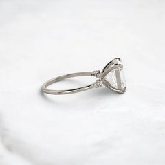 3.0CT Asscher Cut Moissanite Engagement Ring with Pave Band in 14K Gold