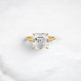 3.0CT Asscher Cut Moissanite Engagement Ring with Pave Band in 14K Gold