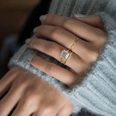 3.0CT Asscher Cut Moissanite Engagement Ring with Pave Band in 14K Gold