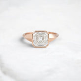 3.13CT Asscher Cut Moissanite Bezel Engagement Ring with Pear Side Stones in 14K Yellow Gold