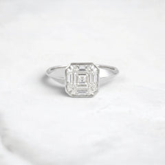 3.13CT Asscher Cut Moissanite Bezel Engagement Ring with Pear Side Stones in 14K Yellow Gold