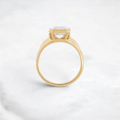 3.13CT Asscher Cut Moissanite Bezel Engagement Ring with Pear Side Stones in 14K Yellow Gold