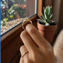 3.13CT Asscher Cut Moissanite Bezel Engagement Ring with Pear Side Stones in 14K Yellow Gold