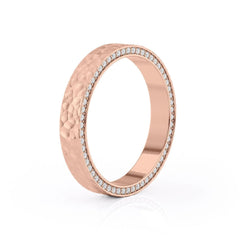 4mm Round Cut Moissanite Men's Diamond Hammered Wedding Band