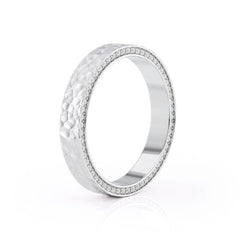 4mm Round Cut Moissanite Men's Diamond Hammered Wedding Band