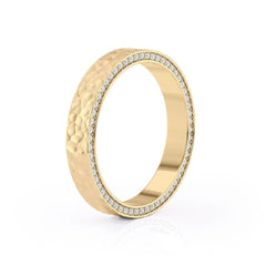 4mm Round Cut Moissanite Men's Diamond Hammered Wedding Band