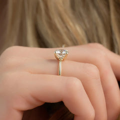 1CT Round Cut Solitaire Lab Grown Engagement Ring, Four Claw Prong 14K Yellow Gold