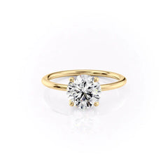 1CT Round Cut Solitaire Lab Grown Engagement Ring, Four Claw Prong 14K Yellow Gold