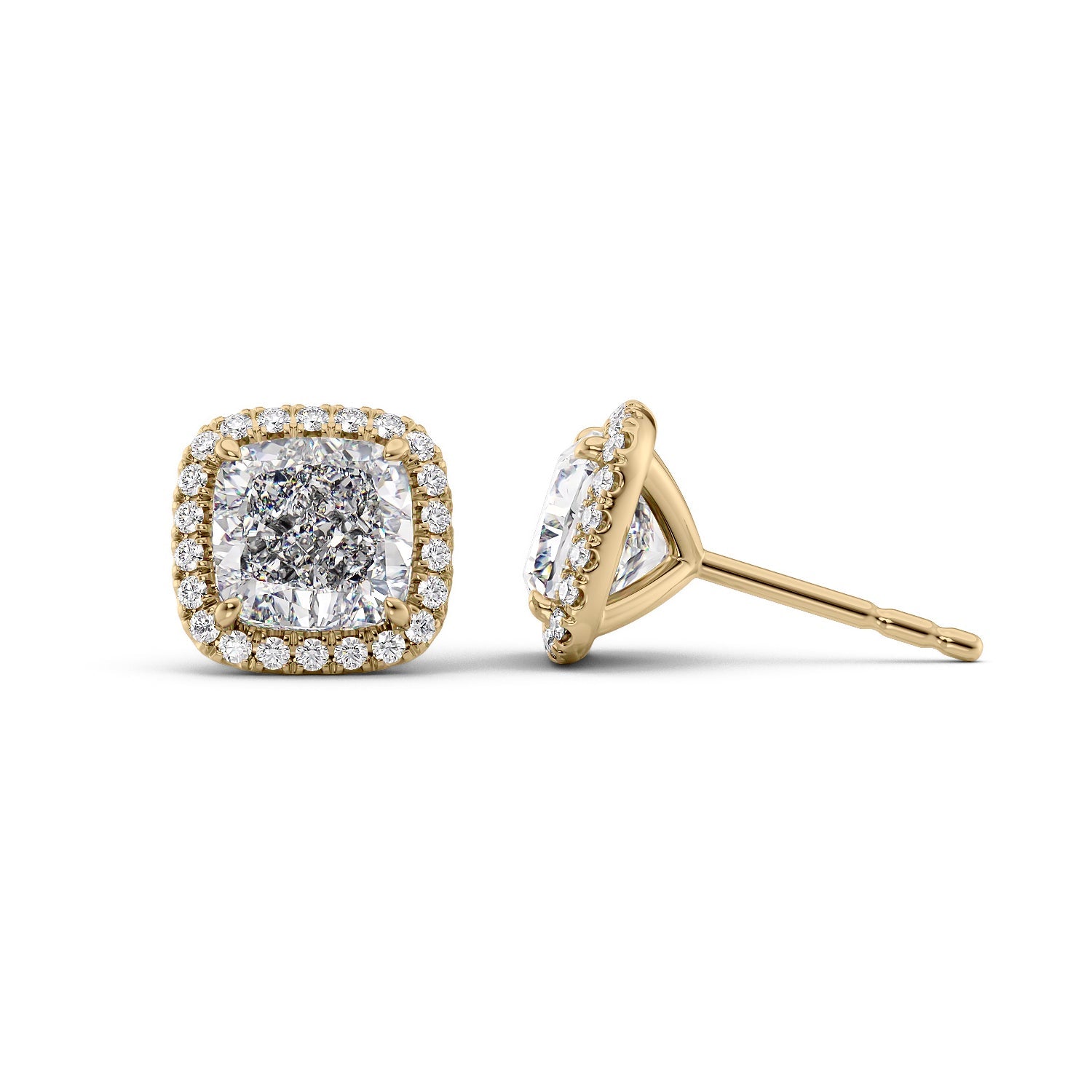 1 Carat cushion Lab-Grown Stud Earrings in 14K Yellow Gold - Image 1