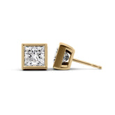 1 Carat princess Lab-Grown Stud Earrings in 14K Yellow Gold - Image 1