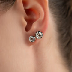 1 CTW Bezel Stud Earrings Set With Round Lab Diamonds