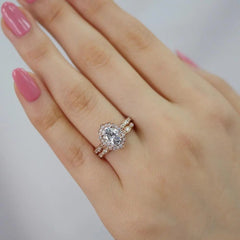 1.50CT Vintage Floral Oval Cut Moissanite Halo Engagement Ring Set