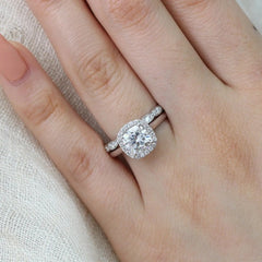 1.65CT Cushion Cut Moissanite Halo Bridal Engagement Ring Set