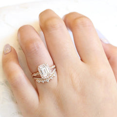 1.60CT Emerald Cut Moissanite Halo Bridal Engagement Ring Set