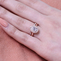 1.50CT Pear Cut Moissanite Halo Bridal Engagement Ring Set