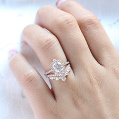 1.50CT Oval Cut Moissanite Halo Pave Bridal Engagement Ring Set