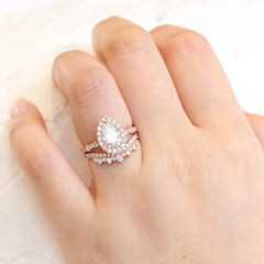 1.50CT Pear Cut Solitaire Moissanite Halo Bridal Engagement Ring Set