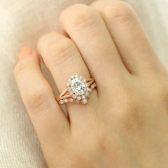 1.50CT Tiara Oval Cut Moissanite Halo Pave Bridal Engagement Ring Set