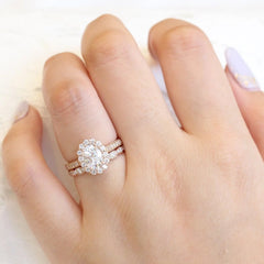 1.50CT Oval Cut Solitaire Moissanite Halo Bridal Engagement Ring Set