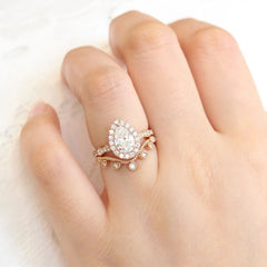 1.50CT Pear Cut Moissanite Halo Bridal Engagement Ring Set