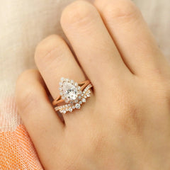 1.60CT Pear Cut Moissanite Halo Bridal Engagement Ring Set