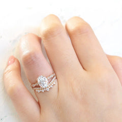 1.50CT Oval Cut Moissanite Double Claw Halo Bridal Engagement Ring Set