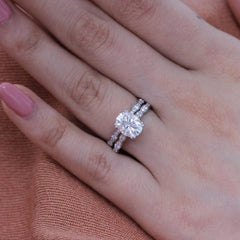 2.0CT Oval Cut Solitaire Moissanite Halo Bridal Engagement Ring Set
