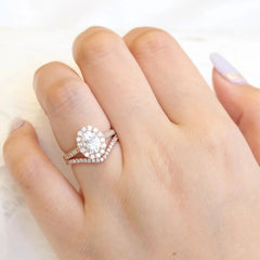 1.50CT Oval Cut Moissanite Halo Bridal Engagement Ring Set