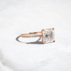3CT Asscher Cut Moissanite Engagement Ring with Pave 14K Solid Yellow Gold