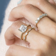 3CT Asscher Cut Moissanite Engagement Ring with Pave 14K Solid Yellow Gold